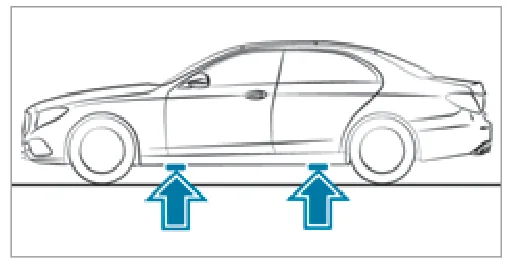 Места установки домкрата — Mercedes-Benz E-класс, рисунок из руководства по эксплуатации