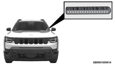 Где нанесён VIN / табличка — Jeep Cherokee, рисунок из руководства по эксплуатации