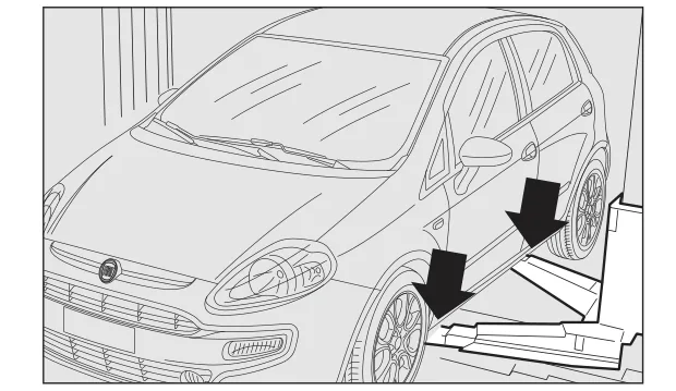 Места установки домкрата — FIAT Punto, рисунок из руководства по эксплуатации