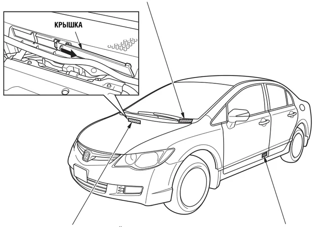 Где нанесён VIN / табличка — Honda Civic, рисунок из руководства по эксплуатации