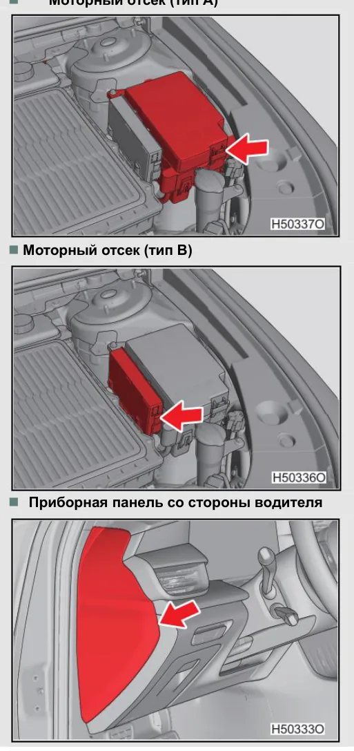 Где расположены блоки предохранителей — Hongqi H5, рисунок из руководства по эксплуатации